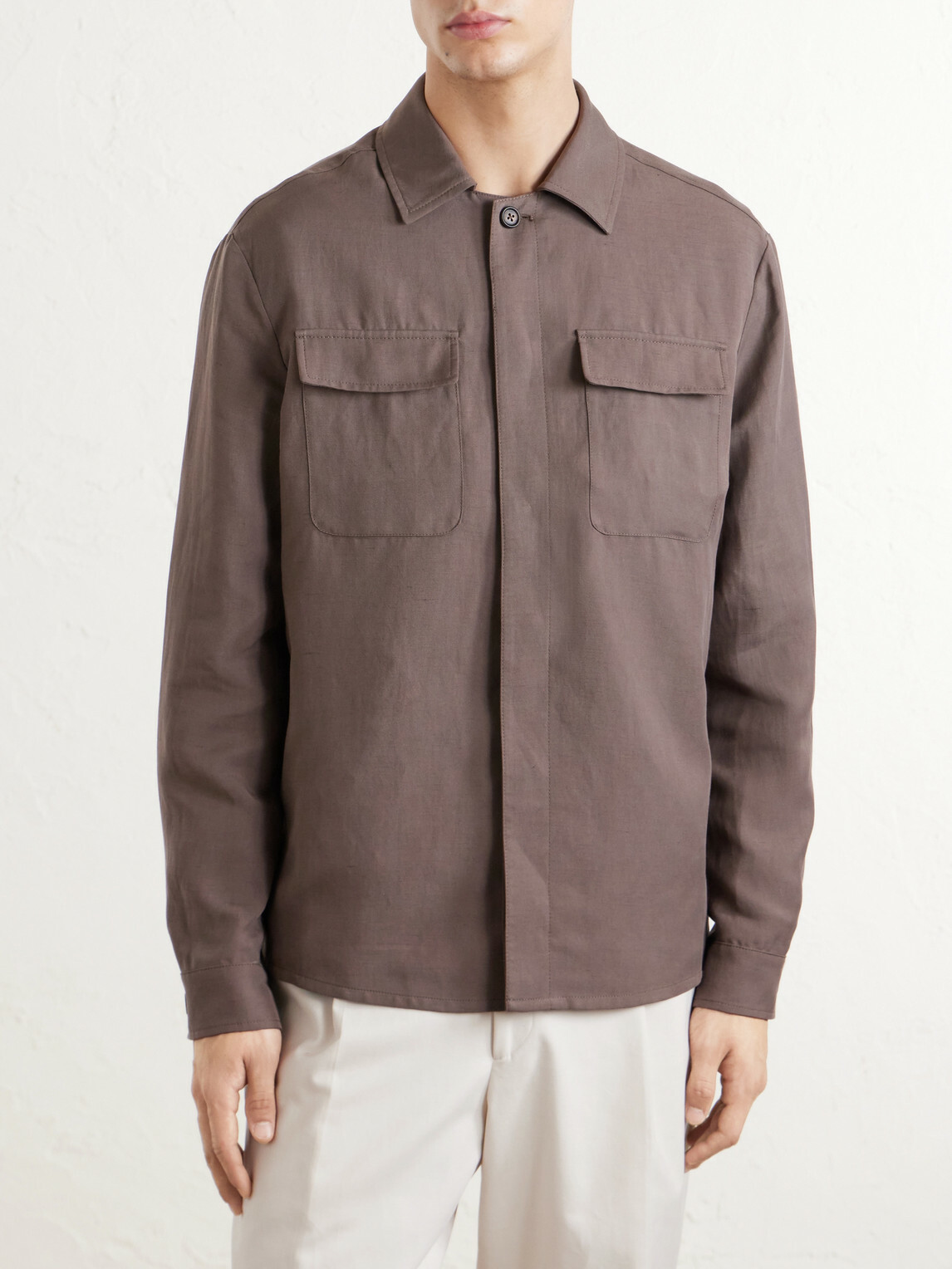 Eleventy - Lyocell and Linen-Blend Shirt - Brown
