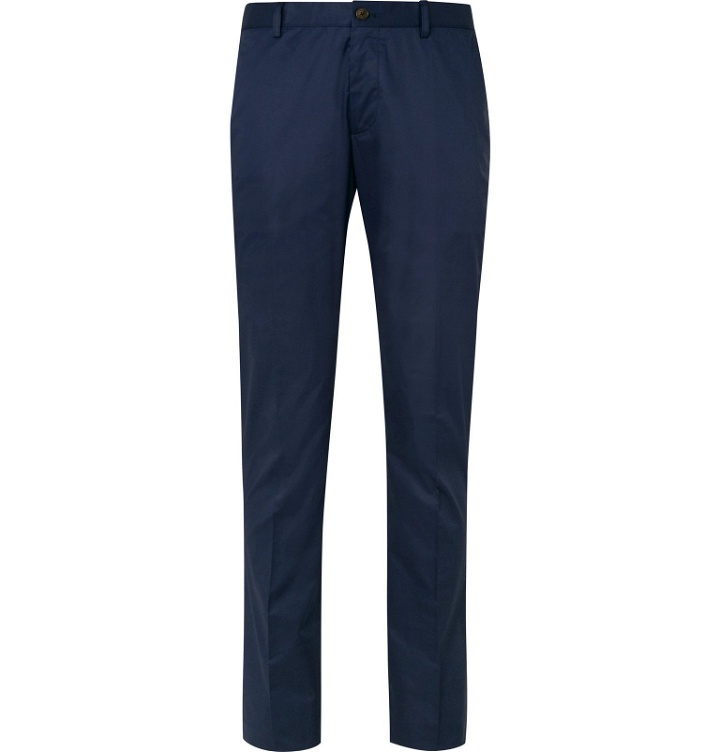 Photo: Etro - Navy Tapered Cotton-Blend Trousers - Blue