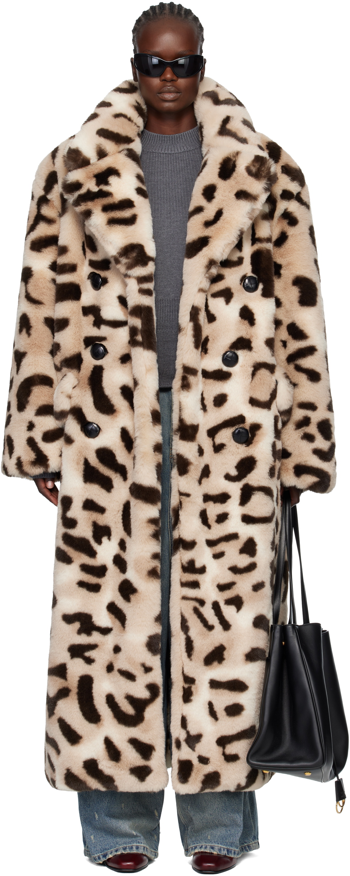 VAQUERA Beige & Brown Leopard Faux-Fur Coat
