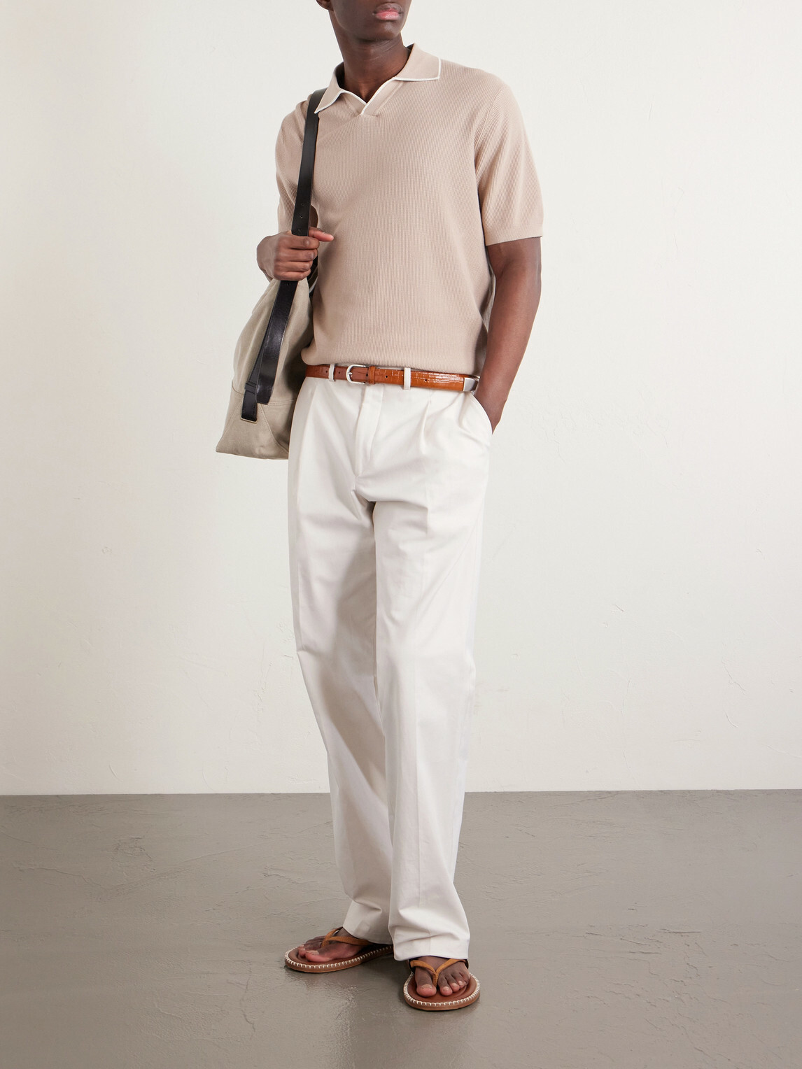 Hartford - Open-Collar Cotton-Piqué Polo Shirt - Neutrals