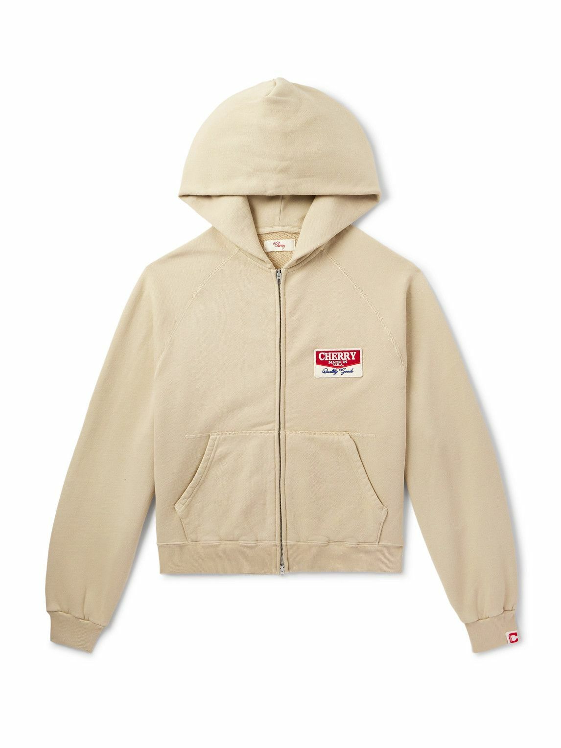 CHERRY LA - Embroidered Cotton-Jersey Zip-Up Hoodie - Blue