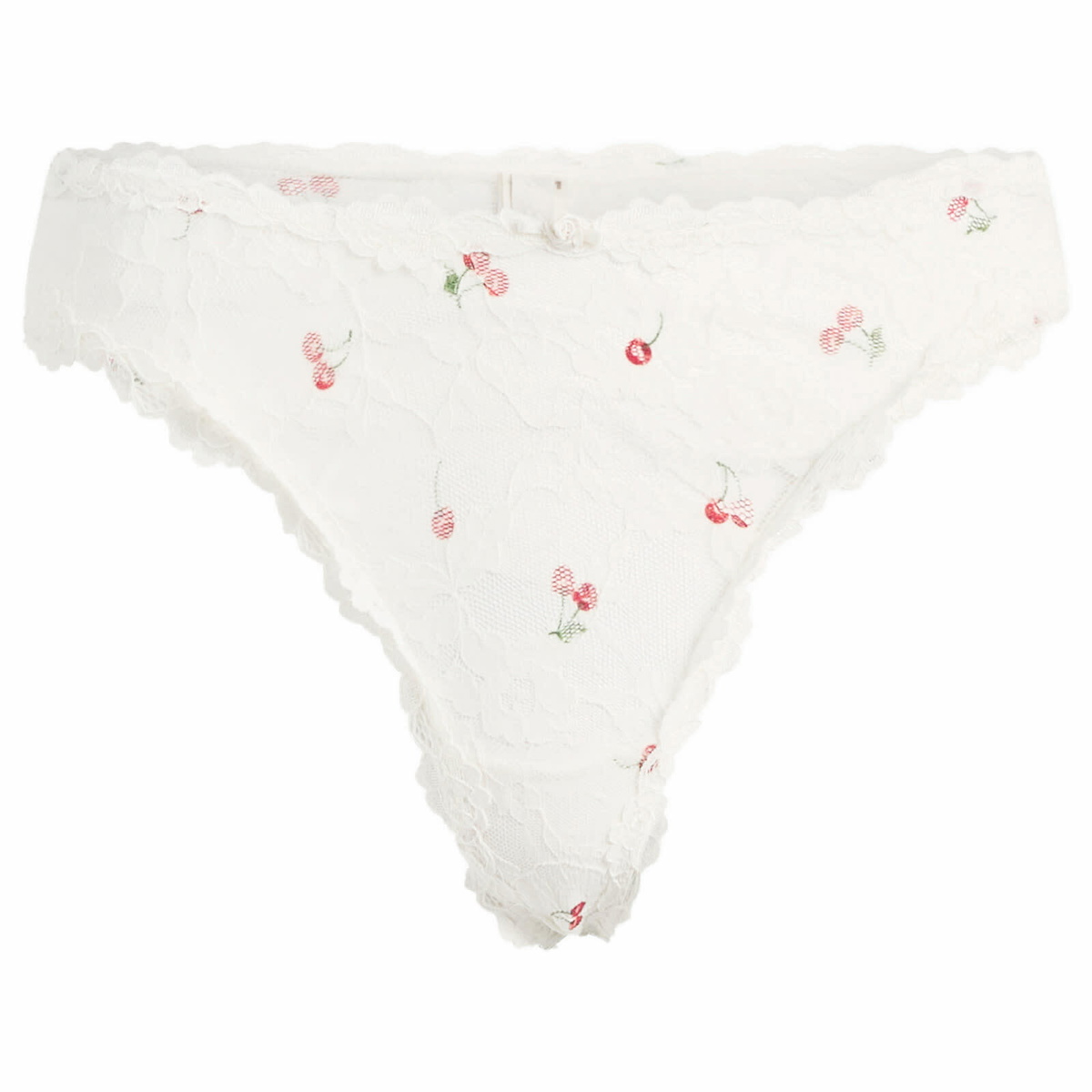 SKIMS Women's Stretch Lace Dipped Thong in Ivory Cherry Print
