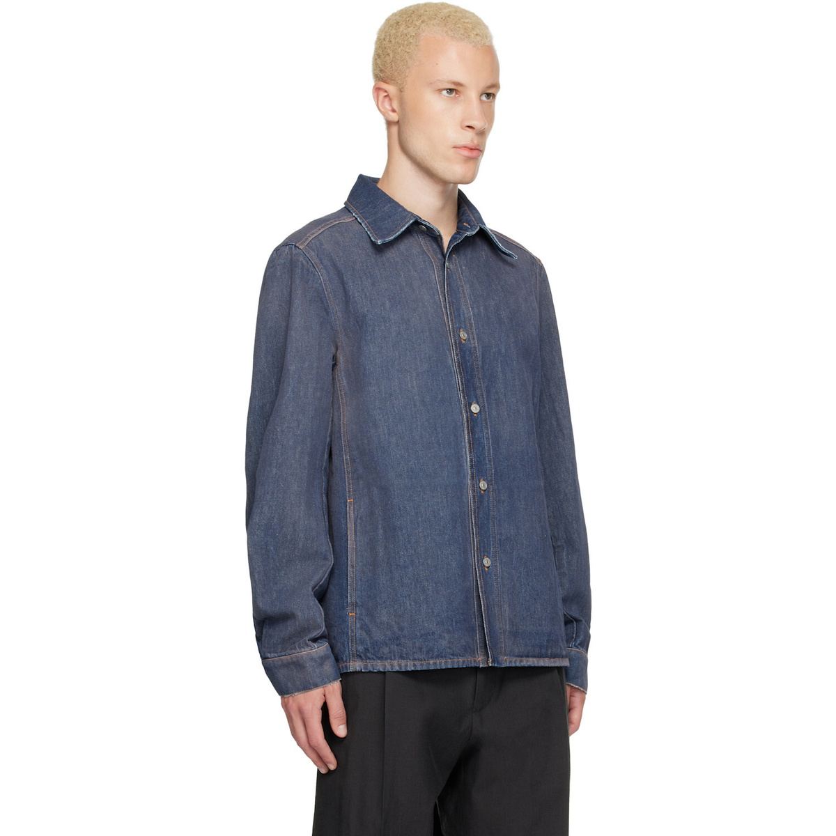 MM6 Maison Margiela Blue Long-Sleeved Denim Shirt