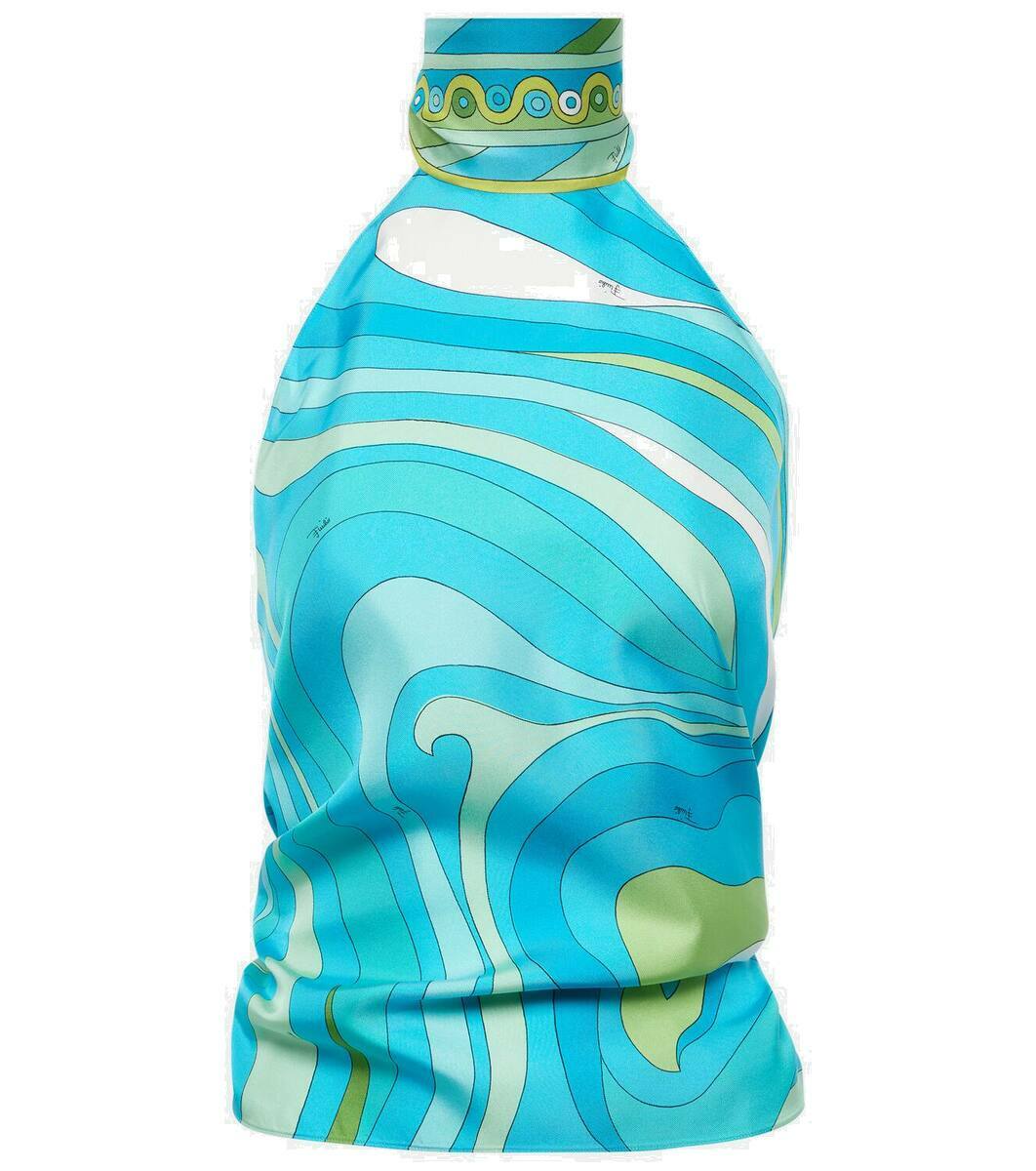 VIP【関税送料無料】希少 EMILIO PUCCI GREEN BOTTLE WATER Pucci Vivara printed silk satin top Emilio Pucci