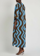Alemais Frankie Wavy-print Linen Midi Dress Blue