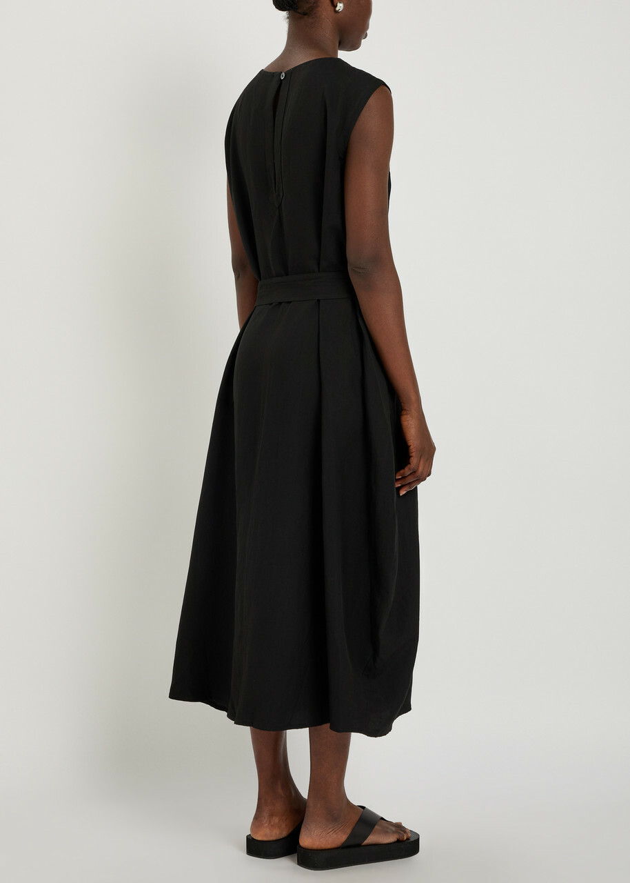 Studio Nicholson Belted Woven Midi Dress Black
