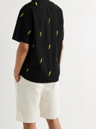 Portuguese Flannel - Camp-Collar Embroidered Cotton-Poplin Shirt - Black