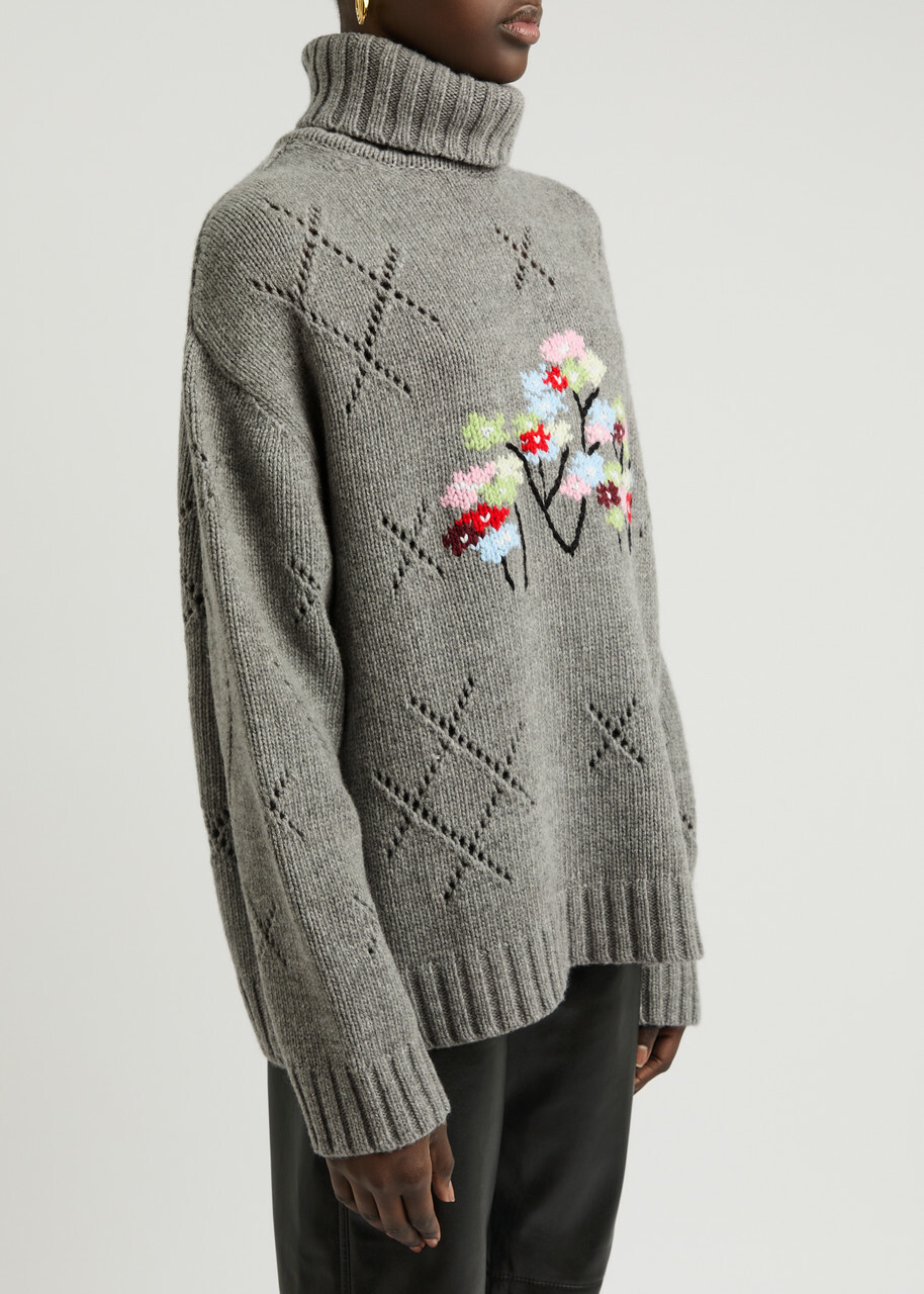 Bernadette Pull Sharon Floral-intarsia Wool-blend Jumper Grey