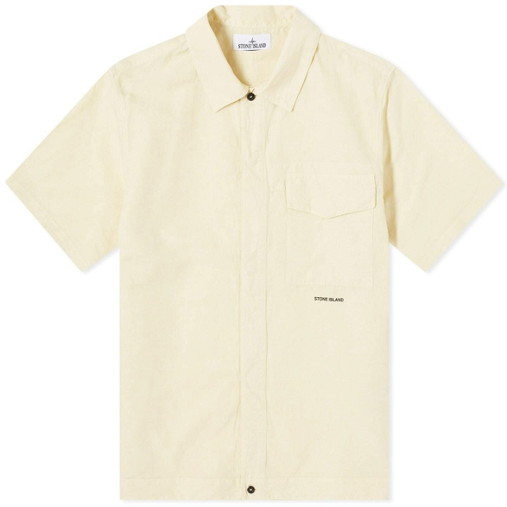 Photo: Stone Island Men's Cotton Canvas Shorts Sleeve Shirt in Natural Beige