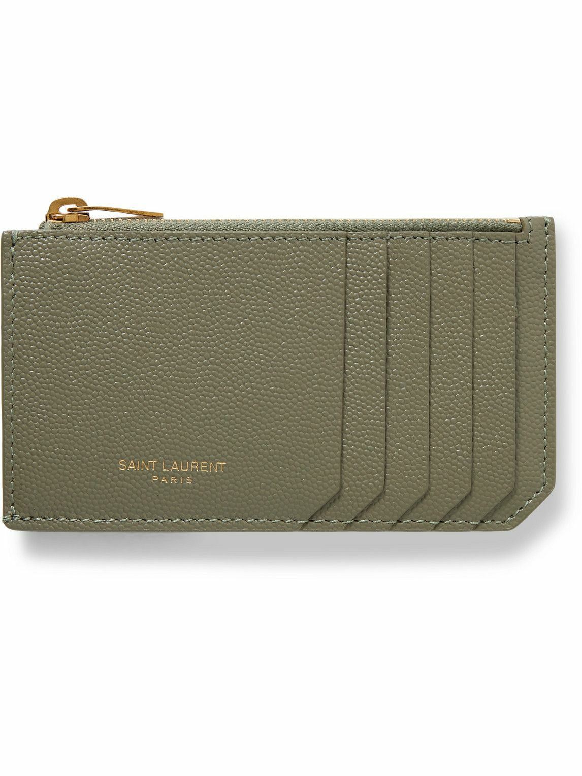 SAINT LAURENT - Pebble-Grain Leather Cardholder - Green Saint Laurent