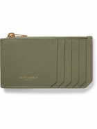 SAINT LAURENT - Logo-Print Pebble-Grain Leather Zipped Cardholder - Green