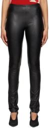 MM6 Maison Margiela Black Embroidered Faux-Leather Leggings