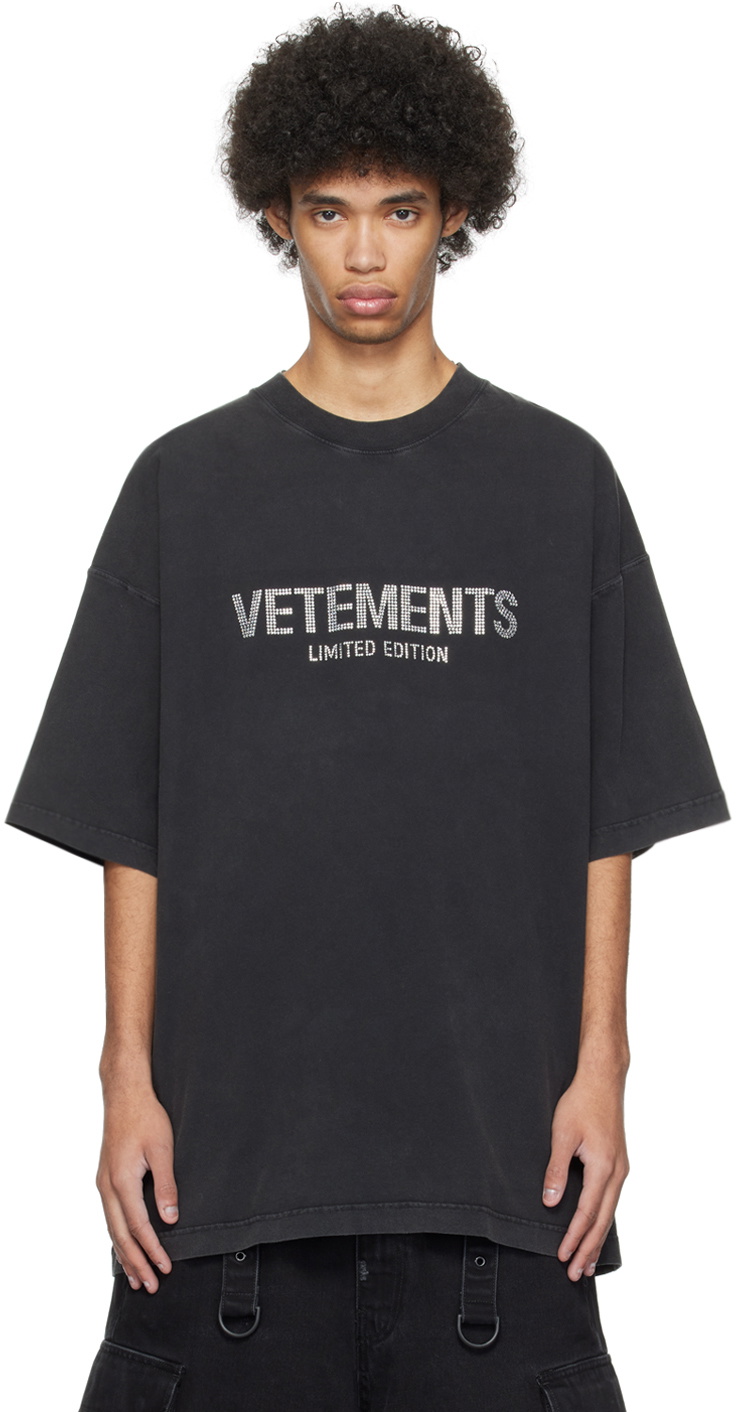 VETEMENTS Black Crystal-Cut T-Shirt Vetements