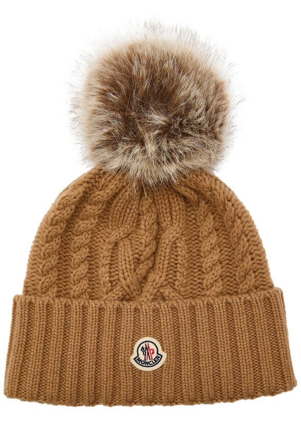 Photo: Moncler Ribbed Wool and Cashmere-blend Bobble hat - Khaki - One Size