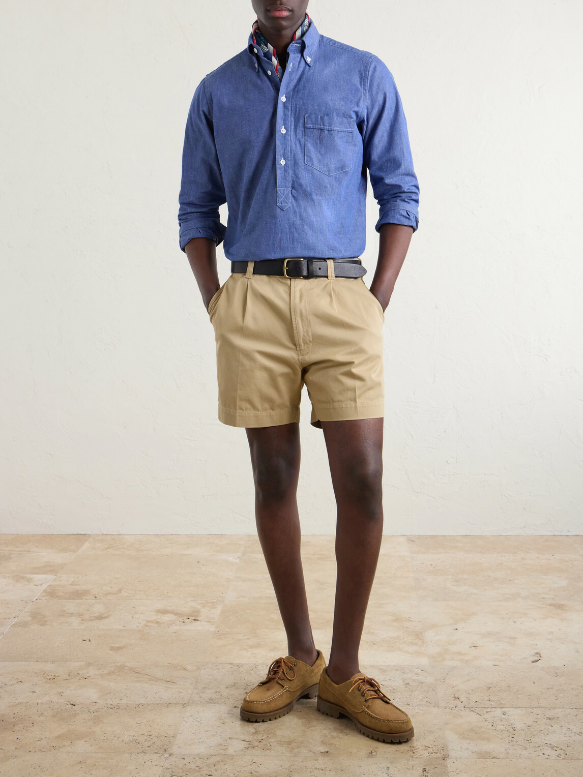 Drake's - Button-Down Collar Cotton and Linen-Blend Polo Shirt - Blue