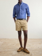 Drake's - Button-Down Collar Cotton and Linen-Blend Polo Shirt - Blue