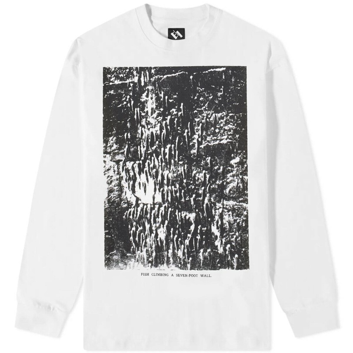 Photo: The Trilogy Tapes Men's Fish Climbing Up A 7 Foot Wall Long Sleeve in White