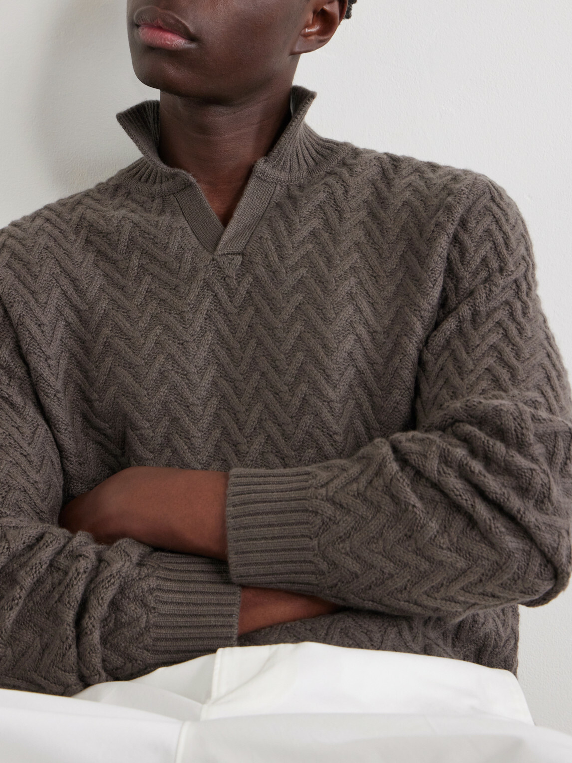 Mr P. - Wool and Cashmere-Blend Jacquard Polo Shirt - Brown