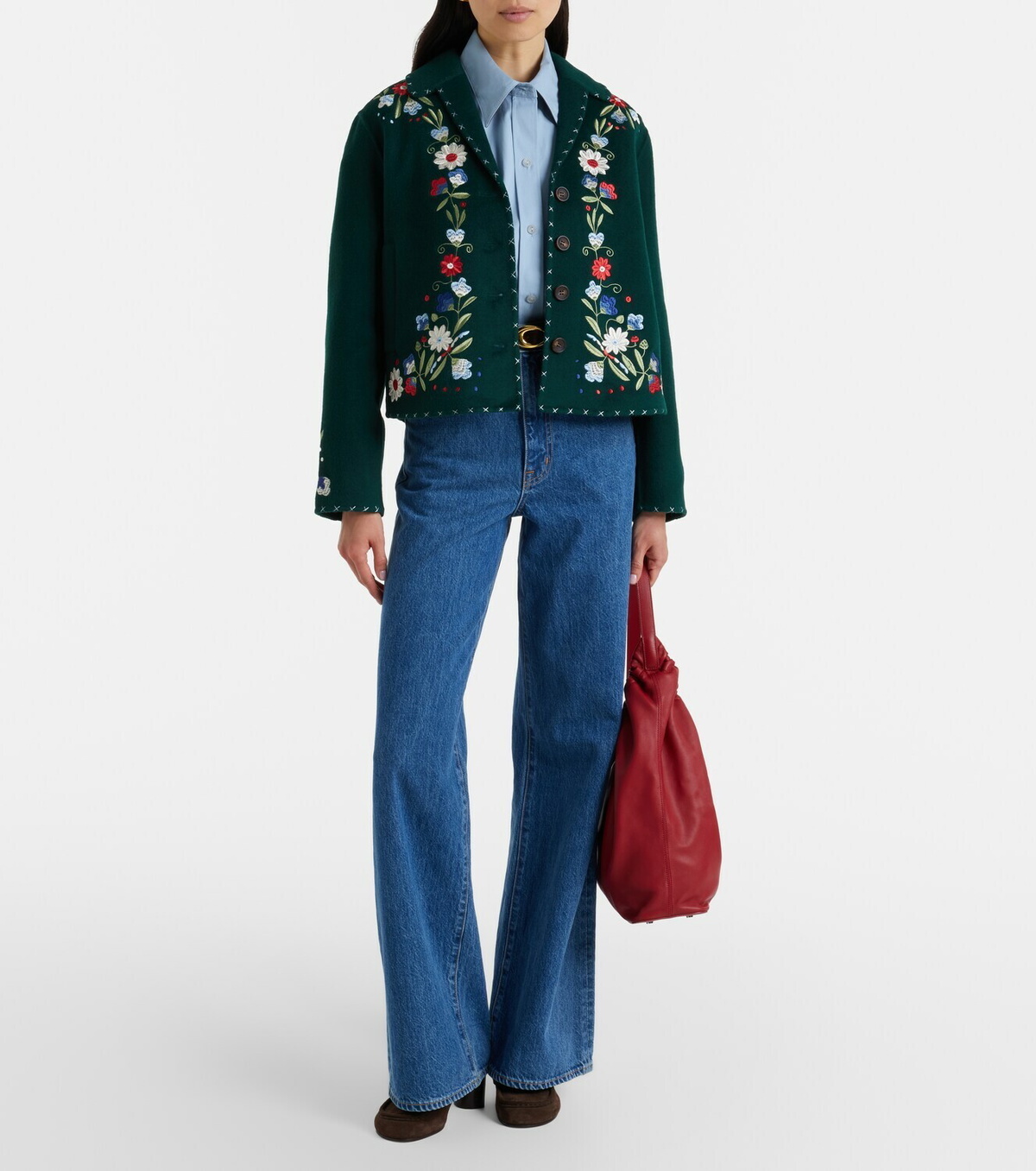 Rixo Jude embroidered floral wool-blend jacket