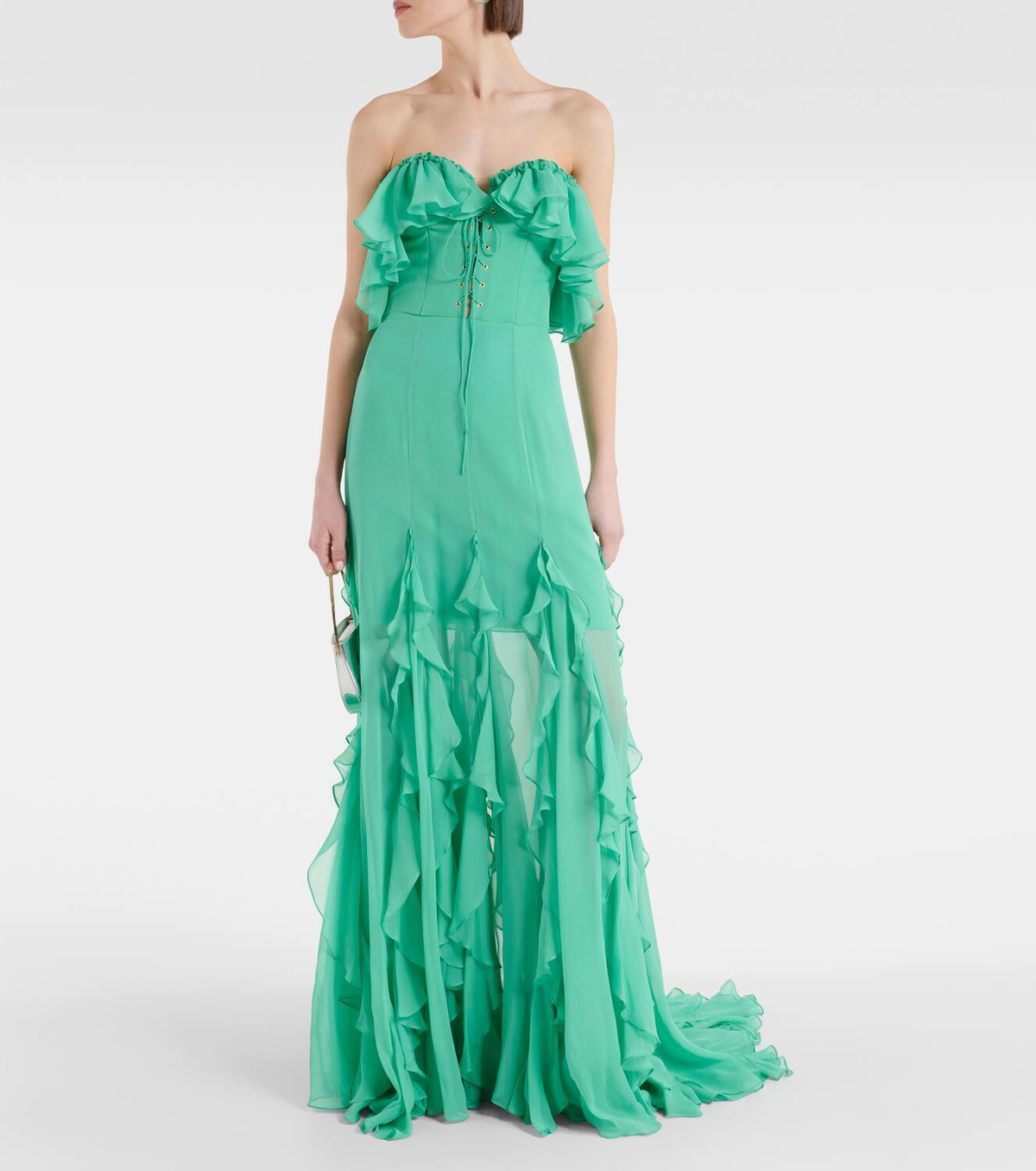Costarellos Off-shoulder corset silk gown