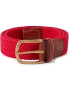 Anderson & Sheppard - 3.5cm Leather-Trimmed Woven Cotton Belt - Red