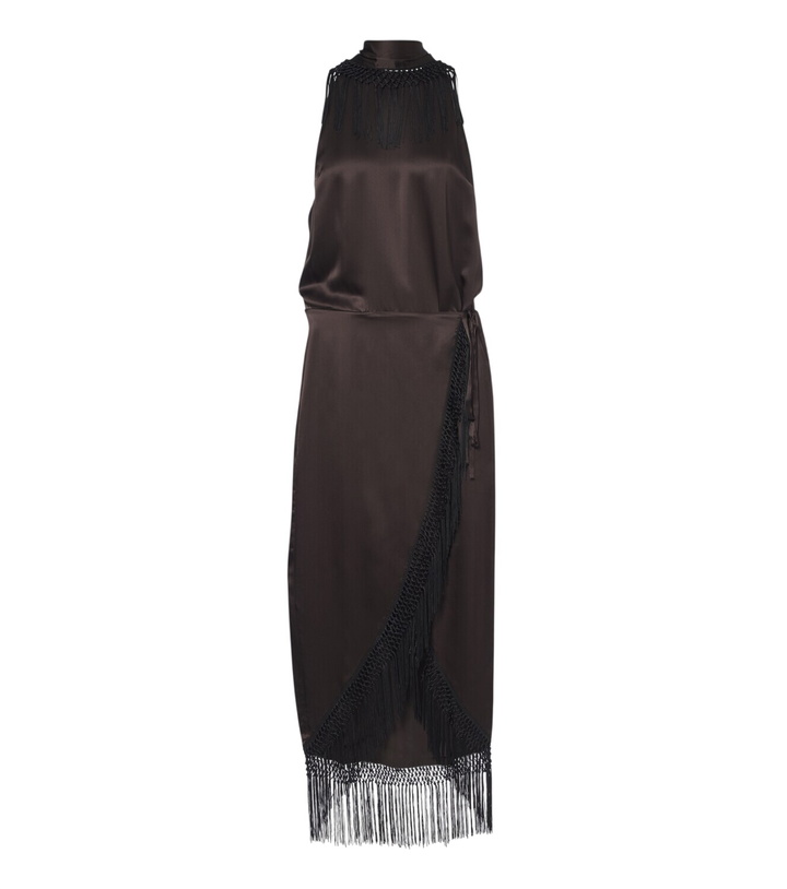 Photo: SIR Lula fringed asymmetric silk maxi dress