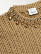 Burberry - Crystal-Embellished Cable-Knit Wool-Blend Sweater - Neutrals