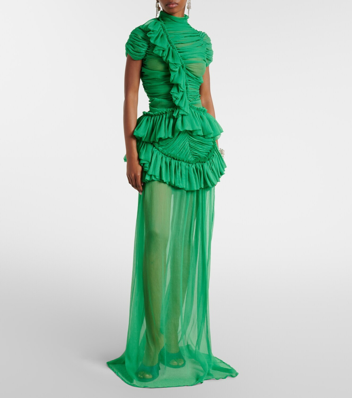 Dries Van Noten Ruffled silk muslin maxi skirt