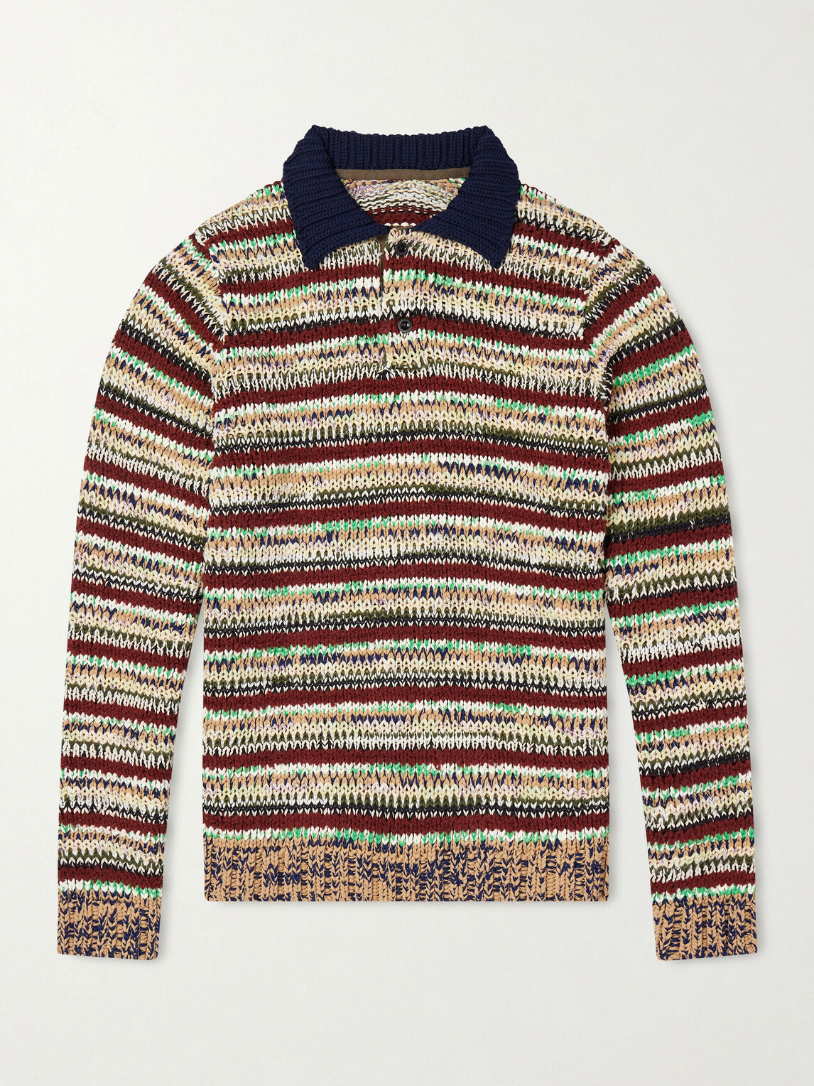 Sacai - Knitted Cotton-Blend Polo Shirt - Neutrals