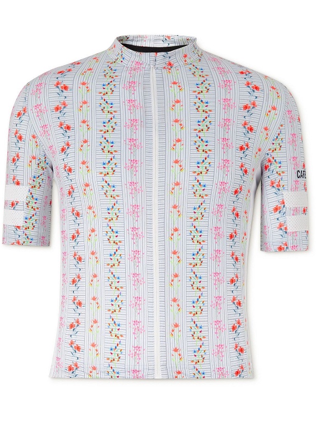 Photo: Café du Cycliste - Floriane Printed Mesh-Panelled Recycled Cycling Jersey - White
