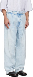 Hed Mayner Blue Light Wash Pleated Jeans