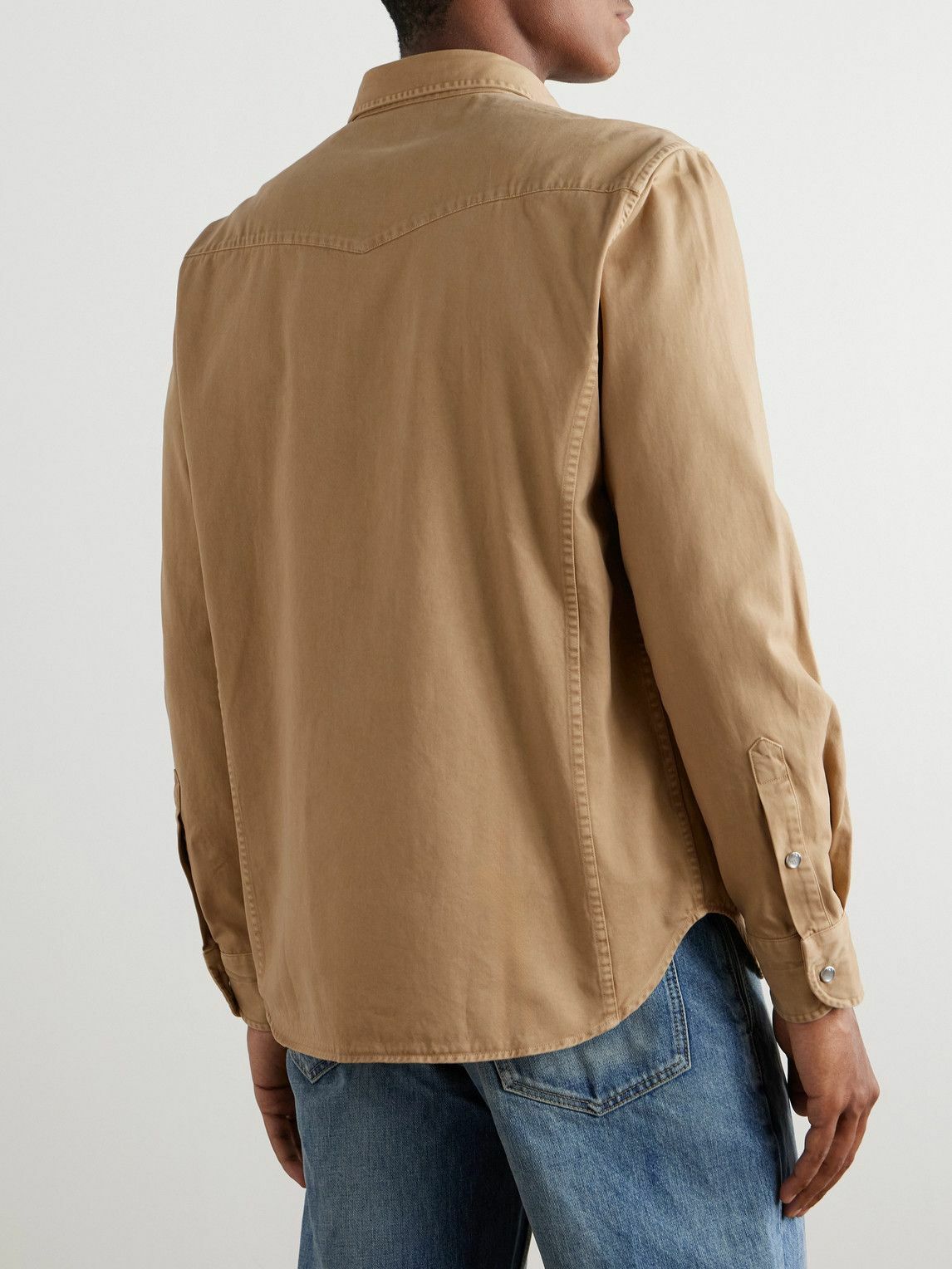 TOM FORD【ツイル ウエスタンシャツ☆ニュートラル】関税送料込 TOM FORD - Slim-Fit Garment-Dyed Cotton-Twill Western Shirt