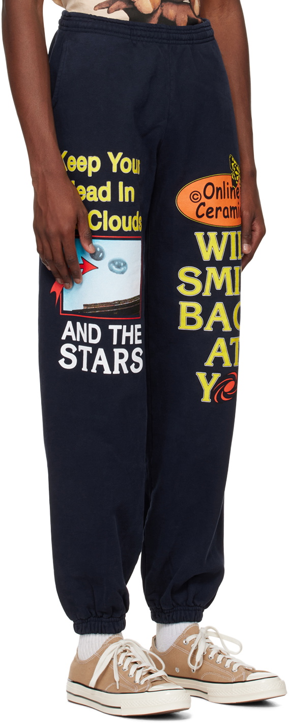 Online Ceramics Navy Smiling Cloud Lounge Pants Online Ceramics