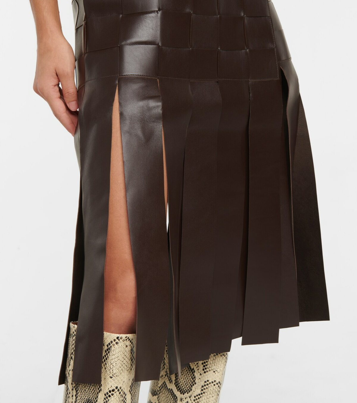Dodo Bar Or Fringe-trimmed woven leather midi skirt