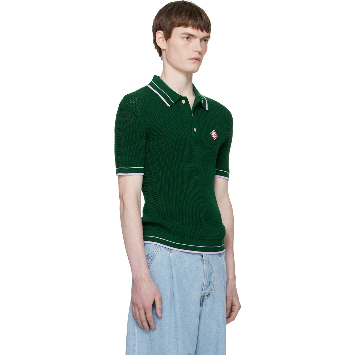 Casablanca Green Mock Mini Crochet Polo
