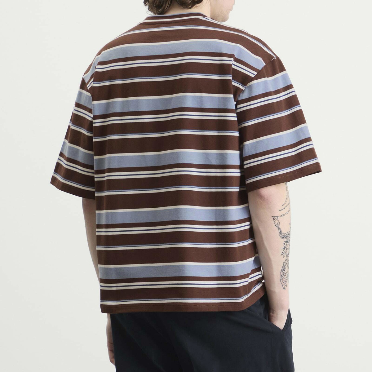 Le Père Men's Tommy T-Shirt in Blue/Brown Stripe