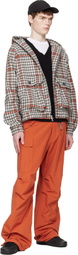 Reese Cooper Grau & Orange Wool Houndstooth Hooded Cargo Jacket