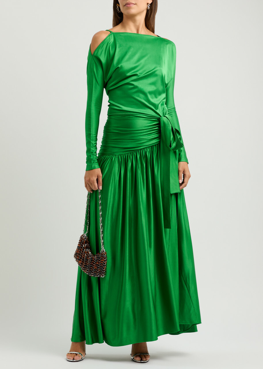slim fit dress slacks Hatch Collection The Softest Rib Turtleneck Dress in Green