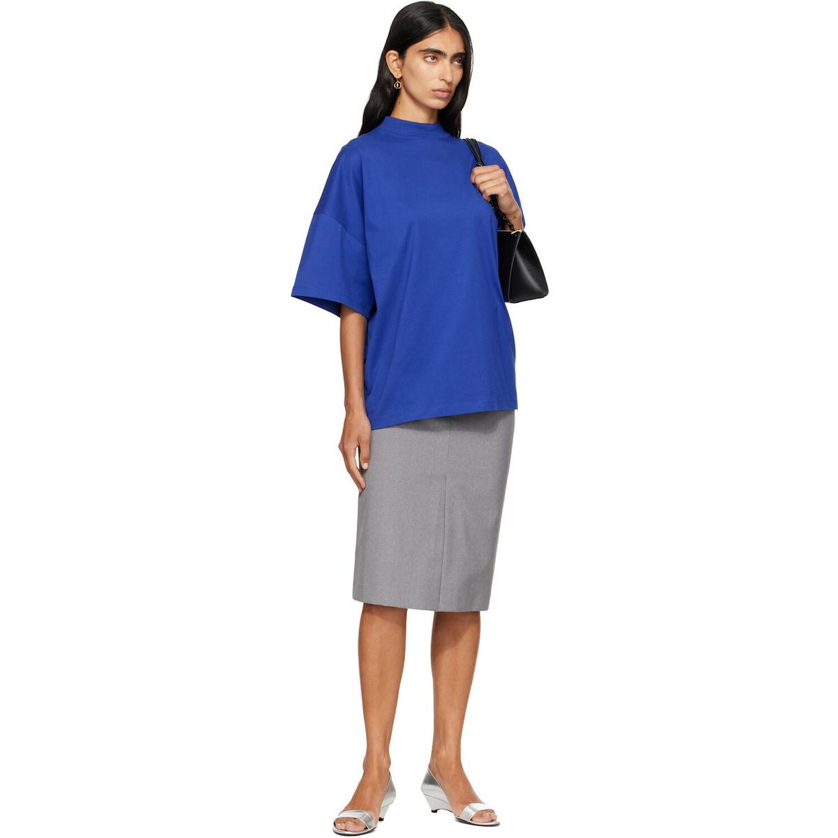 Jil Sander Blue Cotton Mock-Neck T-shirt