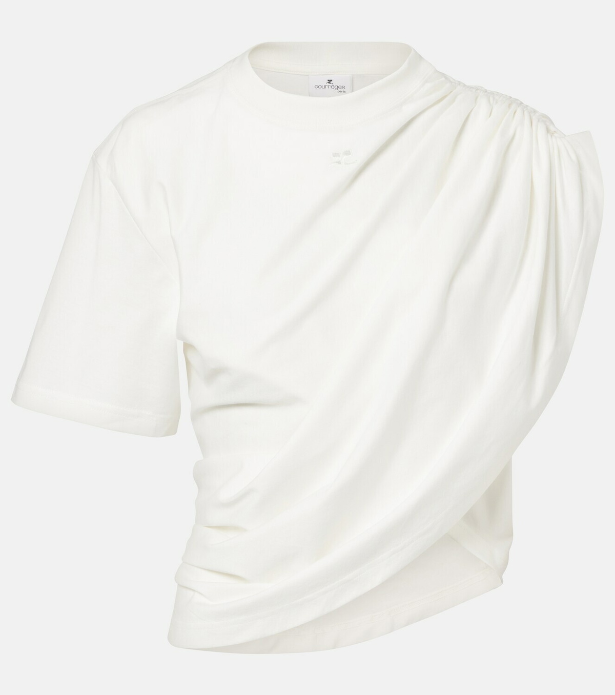 Courrèges Ruched asymmetric cotton jersey T-shirt