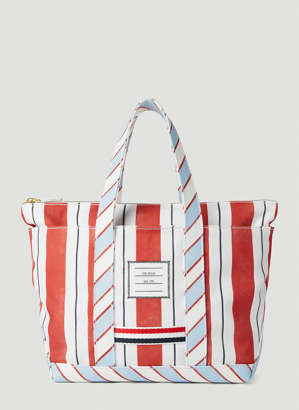 【Thom Browne】Washed Striped Canvas Small Tool Tote Bag Red Thom Browne Washed Striped Canvas Small Tool Tote | REVERSIBLE
