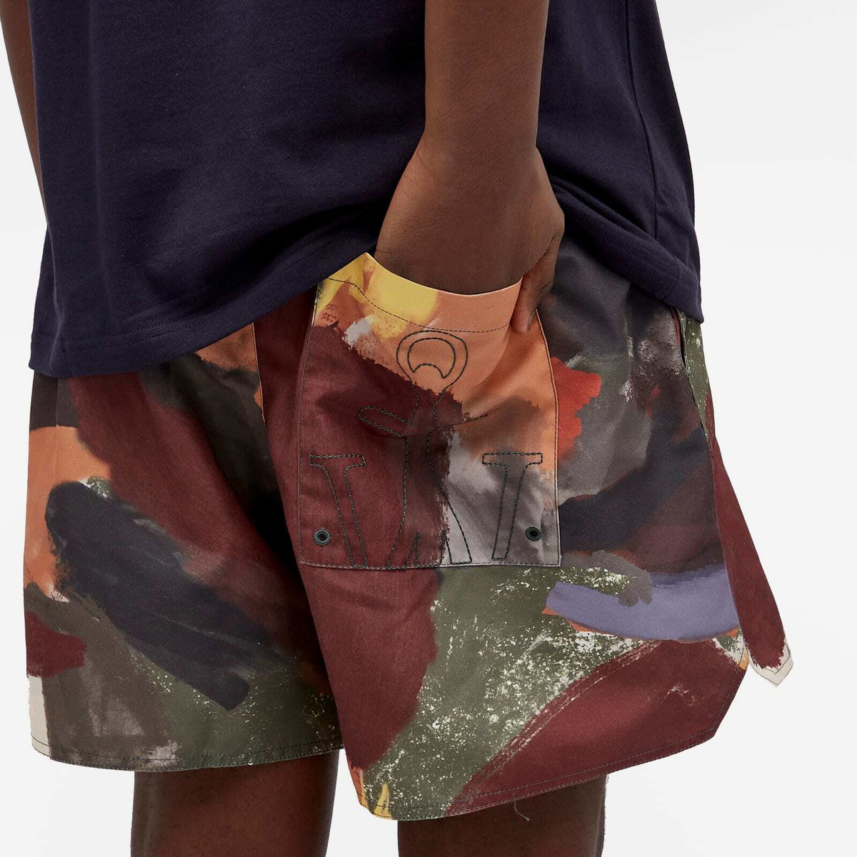 JW Anderson Men's Printed Swim Shorts in Olive JW Anderson