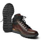 Berluti - Fast Track Leather and Jacquard-Shell Hiking Boots - Men - Brown