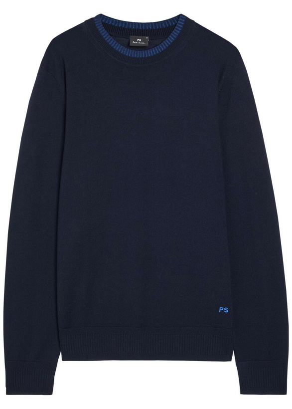 Photo: PS Paul Smith Logo-embroidered Merino Wool Jumper Navy