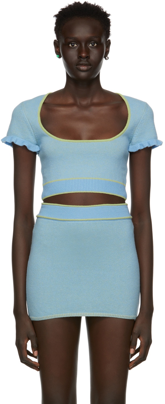 GUIZIO Blue Scoop Neck T-Shirt