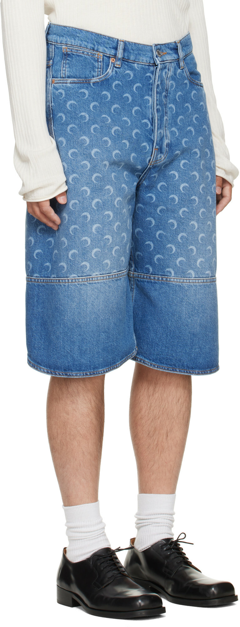 Marine Serre Blue Denim Bermuda Shorts