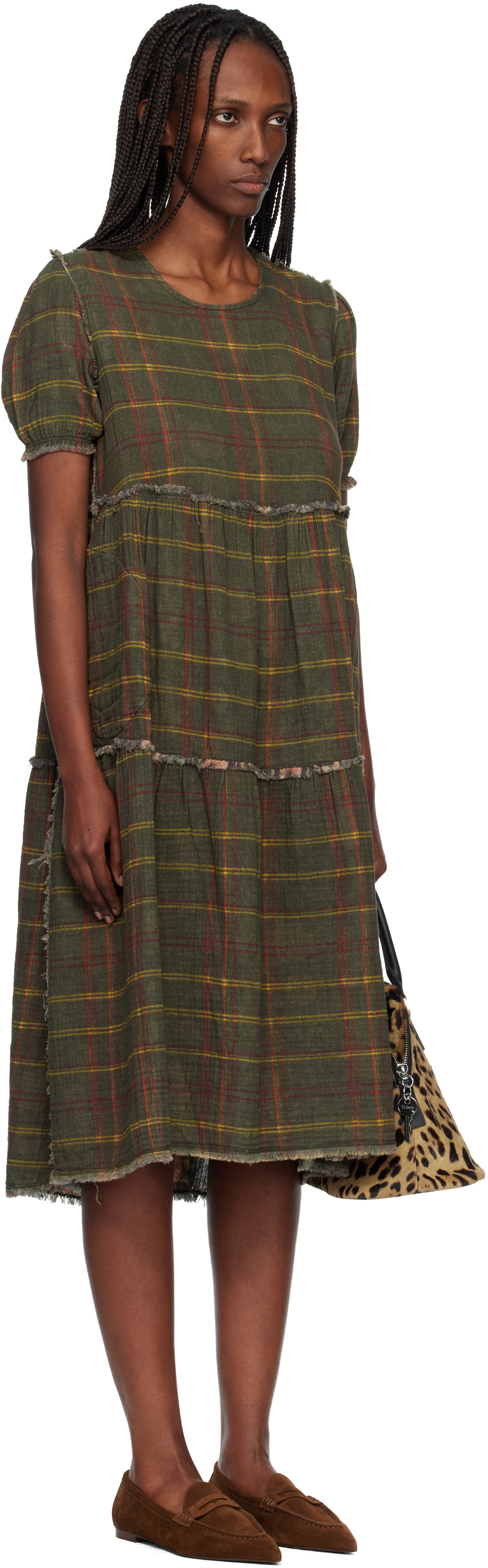R13 Green Shredded Relaxed Reversible Midi Dress