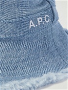 A.P.C. - Logo-Print Frayed Denim Bucket Hat - Blue