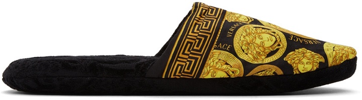 Photo: Versace Black & Gold Medusa Amplified Slippers