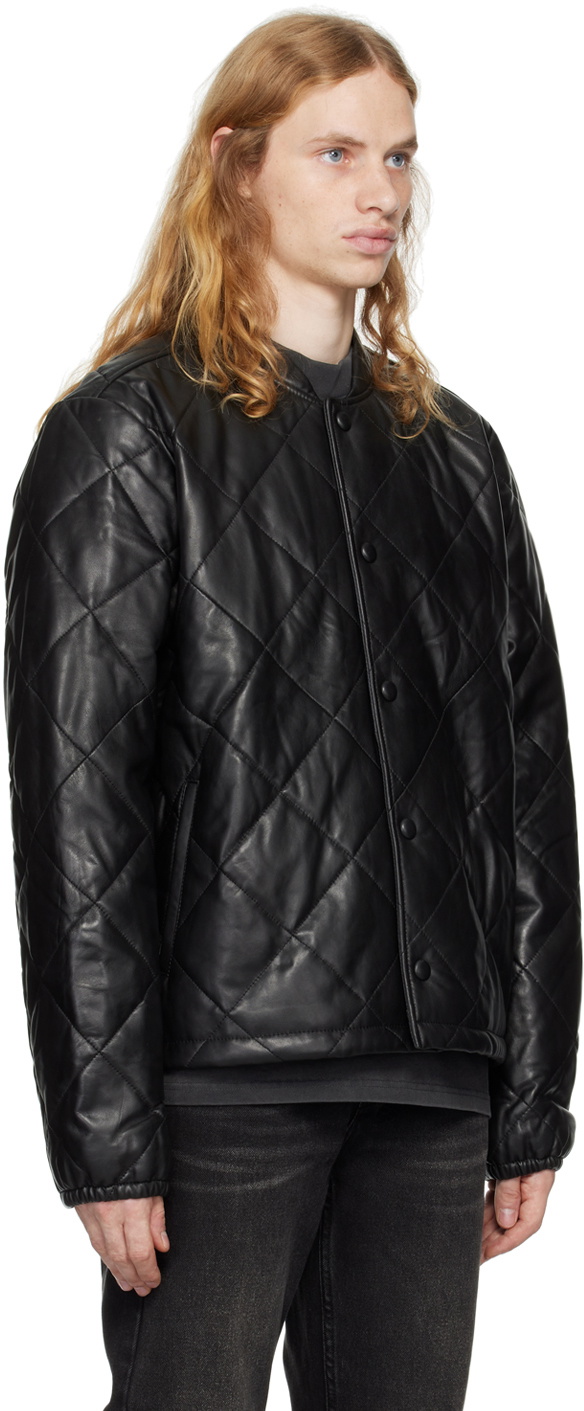 Ksubi Black Eclipse Quilted Leather Bomber Jacket Ksubi